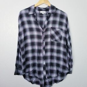 Allison joy plaid overscized button up blouse size xs NEW